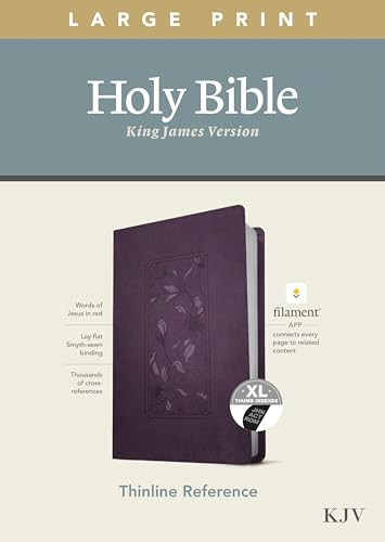 KJV Large Print Thinline Reference Bible, Filament Enabled (LeatherLike, Floral Frame Purple, Indexed, Red Letter) by Tyndale, 9781496447227