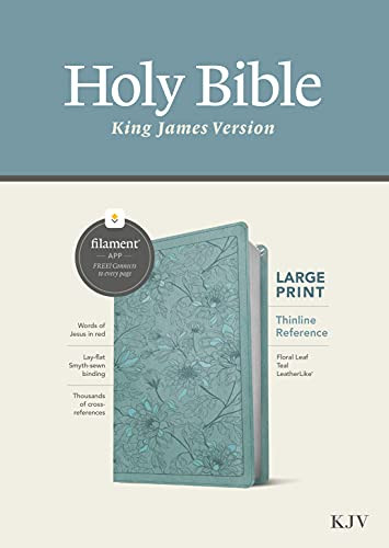 KJV Large Print Thinline Reference Bible, Filament Enabled (LeatherLike, Floral Leaf Teal, Red Letter) by Tyndale, 9781496460851