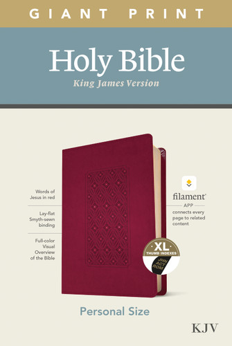 KJV Personal Size Giant Print Bible, Filament Enabled (LeatherLike, Diamond Frame Cranberry, Indexed, Red Letter) by Tyndale, 9781496447708