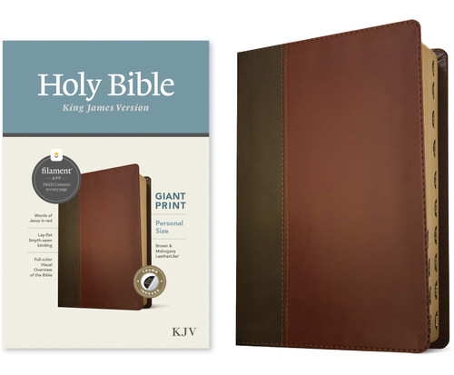 KJV Personal Size Giant Print Bible, Filament Enabled (LeatherLike, Brown/Mahogany, Indexed, Red Letter) by Tyndale, 9781496447722