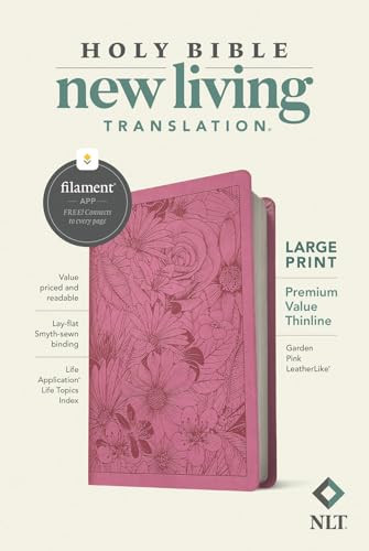 NLT Large Print Premium Value Thinline Bible, Filament Enabled (LeatherLike, Garden Pink) by New Living Translation, Tyndale, 9781496458209