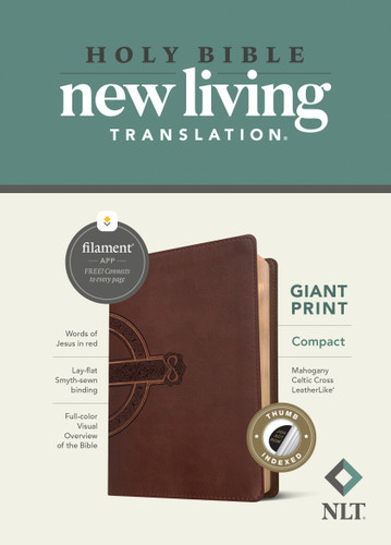 NLT Compact Giant Print Bible, Filament Enabled (LeatherLike, Mahogany Celtic Cross, Indexed, Red Letter) by New Living Translation, Tyndale, 9781496460592