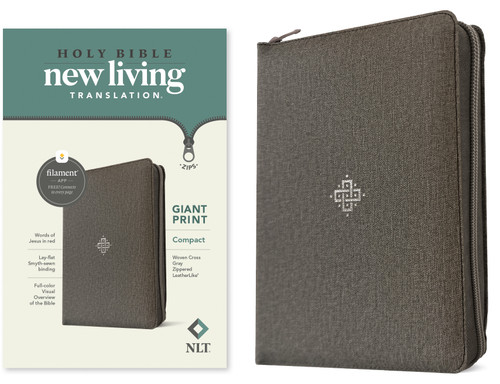 NLT Compact Giant Print Zipper Bible, Filament Enabled (LeatherLike, Woven Cross Gray, Red Letter) by New Living Translation, Tyndale, 9781496480101