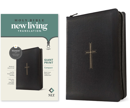 NLT Compact Giant Print Zipper Bible, Filament Enabled (LeatherLike, Black Cross, Red Letter) by New Living Translation, Tyndale, 9781496486738