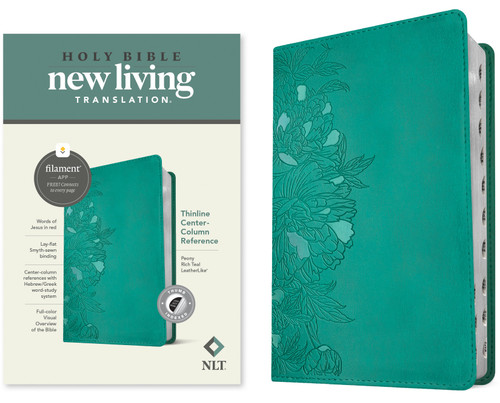 NLT Thinline Center-Column Reference Bible, Filament Enabled (LeatherLike, Peony Rich Teal, Indexed, Red Letter) by New Living Translation, Tyndale, 9781496479075