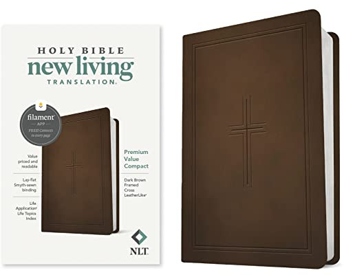 NLT Premium Value Compact Bible, Filament Enabled (LeatherLike, Dark Brown Framed Cross) (Miniature Edition) by New Living Translation, Tyndale, 9781496479303