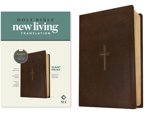 NLT Giant Print Bible, Filament Enabled (LeatherLike, Rustic Brown Gold Cross, Red Letter) by New Living Translation, Tyndale, 9798400509803