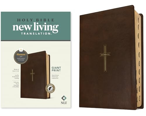 NLT Giant Print Bible, Filament Enabled (LeatherLike, Rustic Brown Gold Cross, Indexed, Red Letter) by New Living Translation, Tyndale, 9798400509810