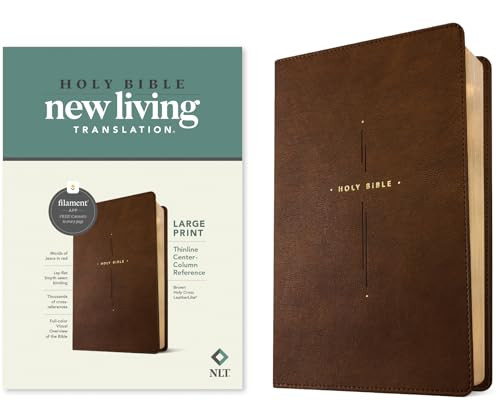 NLT Large Print Thinline Center-Column Reference Bible, Filament Enabled (LeatherLike, Brown Holy Cross, Red Letter) by New Living Translation, Tyndale, 9781496489920