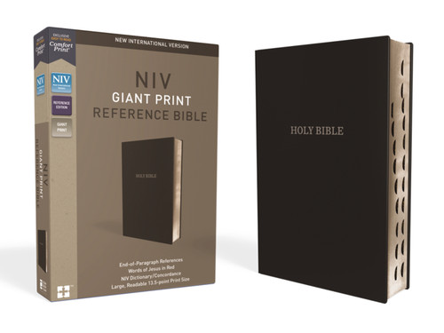 NIV, Reference Bible, Giant Print, Leather-Look, Black, Red Letter, Thumb Indexed, Comfort Print by Zondervan, 9780310449461