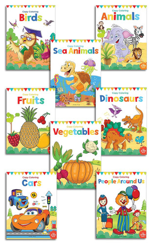 Little Artist Copy Colouring Books (Pack of 8 Books (Birds, Sea Animals, Fruits, Vegetables, Dinosaurs, Cars and People Around Us)) by Wonder House Books, 9789388144049