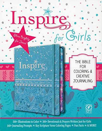 Inspire Bible for Girls NLT (Hardcover LeatherLike, Blue) (The Bible for Coloring & Creative Journaling) by New Living Translation, Tyndale, Carolyn Larsen, 9781496426659