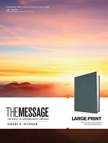 The Message Large Print (Hardcover Deluxe, Charcoal Linen Cross) (The Bible in Contemporary Language) by Eugene H. Peterson, 9781641581226