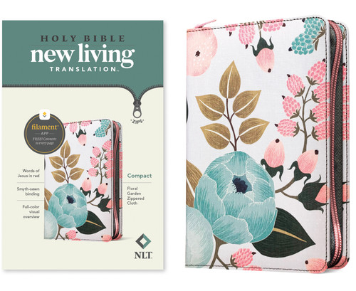 NLT Compact Zipper Bible, Filament Enabled (Cloth, Floral Garden, Red Letter) (Miniature Edition) by New Living Translation, Tyndale, 9781496455505