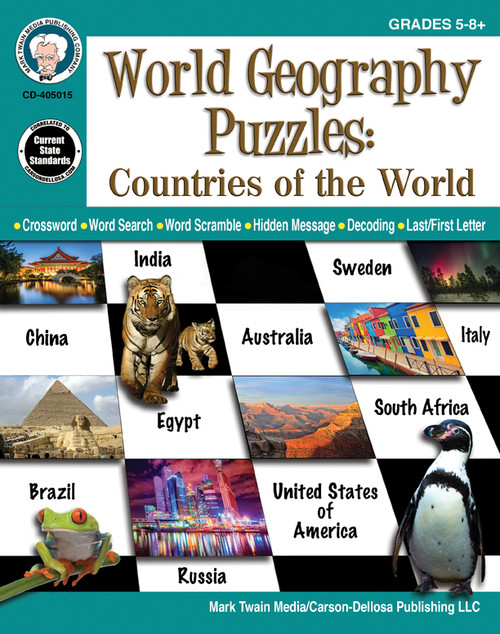 World Geography Puzzles: Countries of the World, Grades 5 - 12 by Mark Twain Media, 9781622236923