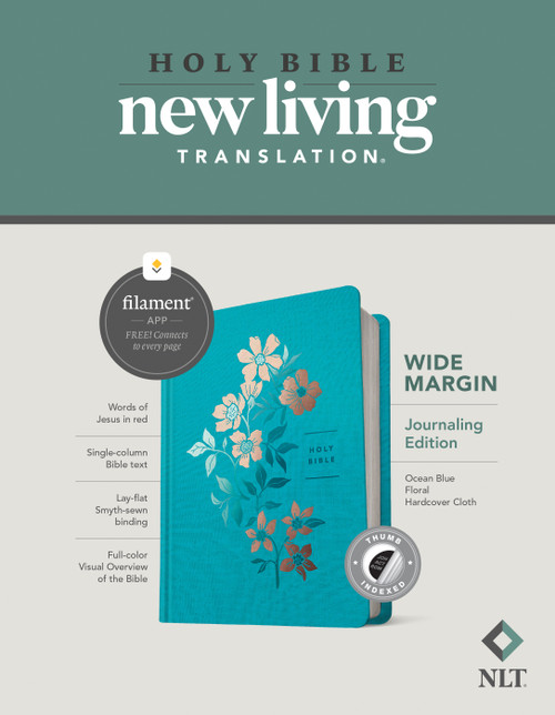 NLT Wide Margin Bible, Filament Enabled (Hardcover Cloth, Ocean Blue Floral, Indexed, Red Letter) by New Living Translation, Tyndale, 9781496459008
