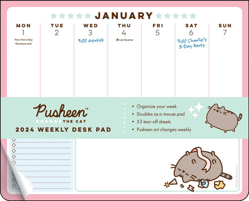 Pusheen 2024 Weekly Desk Pad Calendar by Claire Belton, 9781524879501