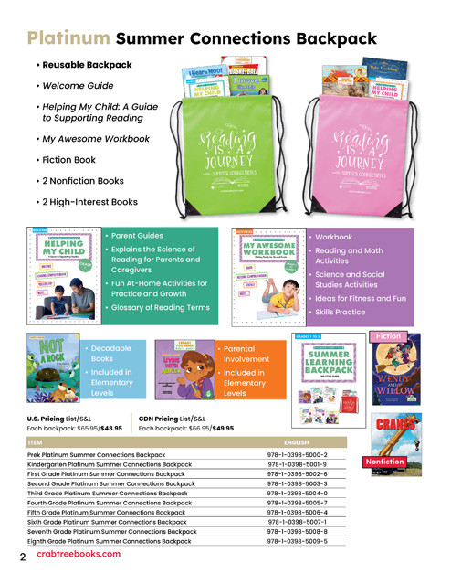 PreK Gold Spanish Summer Connections Backpack by Crabtree, Seahorse Publishing, 9781039853584