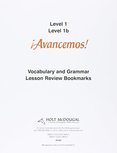 Lesson Review Bookmarks Levels 1B/1 (Spanish Edition) by ML, 9780618798605