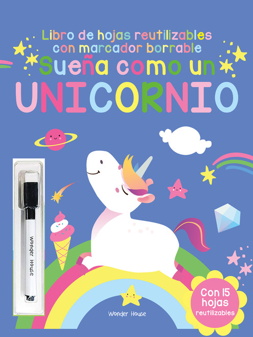Reusable wipe and clean Dream like a Unicorn activity book - Spanish, 9789362141910