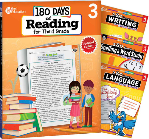 180 Days™: Reading 2nd Ed, Writing, Spelling, & Language Grade 3: 4-Book Set (Practice, Assess, Diagnose) by Alyxx Melendez, Kristi Sturgeon, Shireen Pesez Rhoades, Christine Dugan, 9798765998007