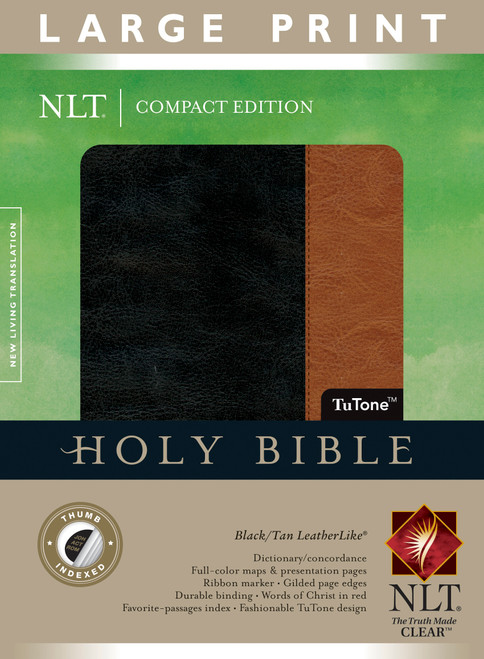 Compact Edition Bible NLT, Large Print, TuTone (LeatherLike, Black/Tan, Indexed, Red Letter) by New Living Translation, Tyndale, 9781414387680