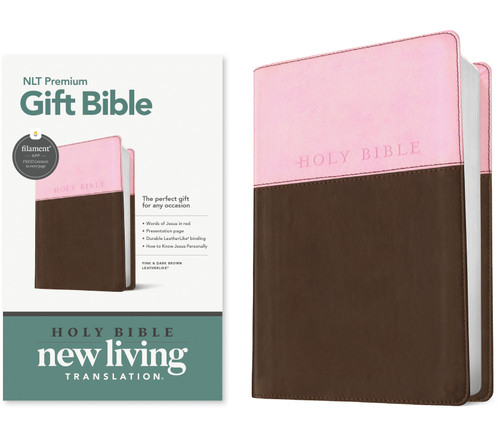 Premium Gift Bible NLT, Filament Enabled, TuTone (LeatherLike, Pink/Dark Brown, Red Letter) by New Living Translation, Tyndale, 9781496490797