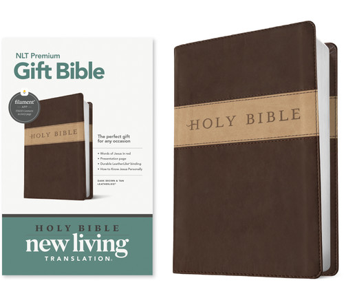 Premium Gift Bible NLT, Filament Enabled, TuTone (LeatherLike, Dark Brown/Tan, Red Letter) by New Living Translation, Tyndale, 9781496490780