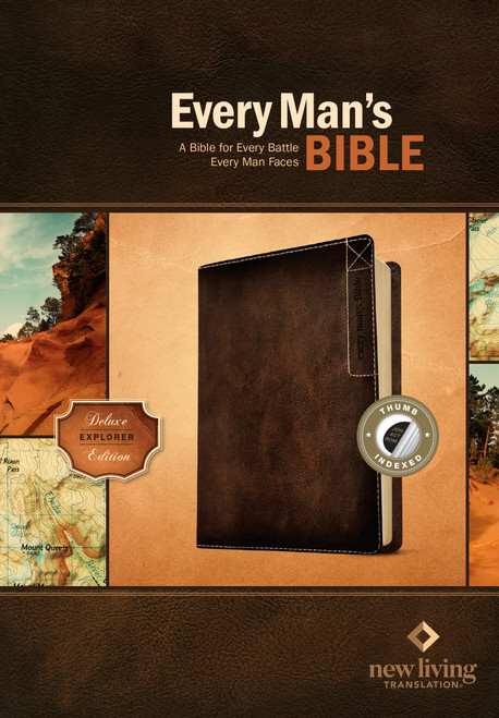 Every Man's Bible NLT, Deluxe Explorer Edition (LeatherLike, Brown, Indexed) by New Living Translation, Tyndale, Stephen Arterburn, Dean Merrill, 9781496433602