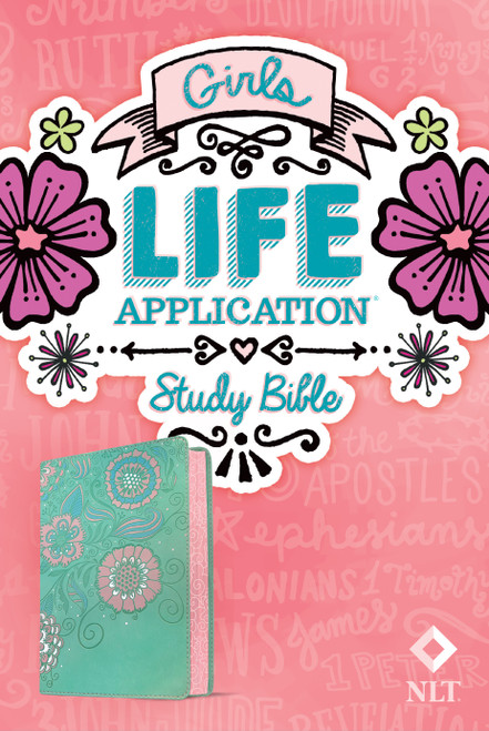 NLT Girls Life Application Study Bible (LeatherLike, Seafoam Teal/Pink Flowers) by New Living Translation, Tyndale, Livingstone, 9781496445384