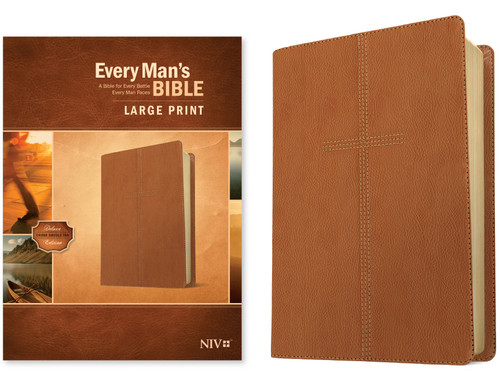Every Man's Bible NIV, Large Print (LeatherLike, Cross Saddle Tan) by Tyndale, Stephen Arterburn, Dean Merrill, 9781496466327