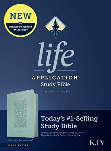 KJV Life Application Study Bible, Third Edition (LeatherLike, Floral Frame Teal, Red Letter) by Tyndale, 9781496439758