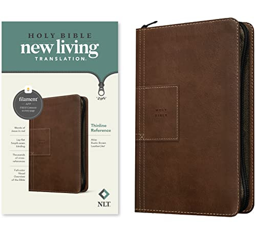 NLT Thinline Reference Zipper Bible, Filament Enabled (LeatherLike, Atlas Rustic Brown, Red Letter) by New Living Translation, Tyndale, 9781496466181