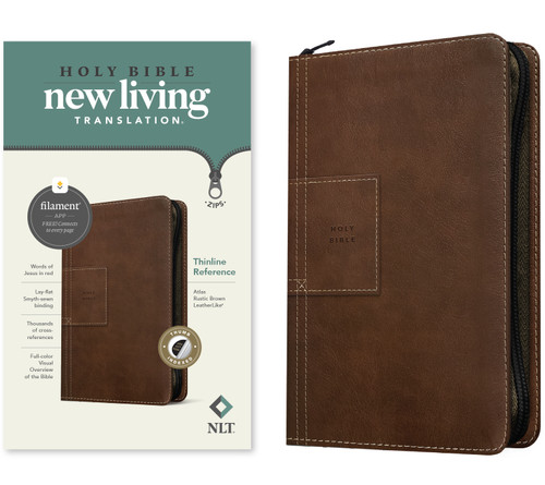 NLT Thinline Reference Zipper Bible, Filament Enabled (LeatherLike, Atlas Rustic Brown, Indexed, Red Letter) by New Living Translation, Tyndale, 9781496466211