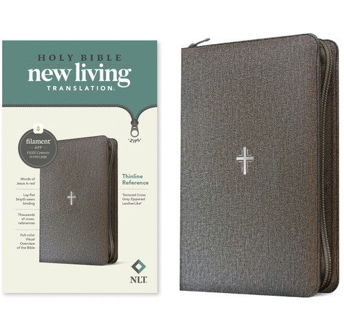 NLT Thinline Reference Zipper Bible, Filament Enabled (LeatherLike, Textured Cross Gray, Red Letter) by New Living Translation, Tyndale, 9781496489883