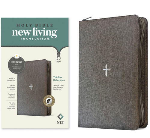 NLT Thinline Reference Zipper Bible, Filament Enabled (LeatherLike, Textured Cross Gray, Indexed, Red Letter) by New Living Translation, Tyndale, 9781496489890