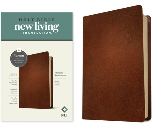 NLT Thinline Reference Bible, Filament Enabled (Genuine Leather, Brown, Red Letter) by New Living Translation, Tyndale, 9781496474117