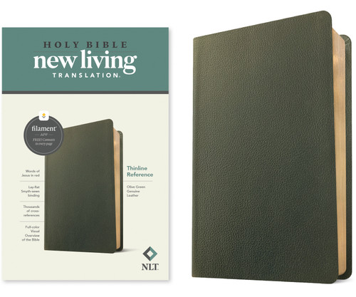 NLT Thinline Reference Bible, Filament Enabled (Genuine Leather, Olive Green, Red Letter) by New Living Translation, Tyndale, 9781496474124