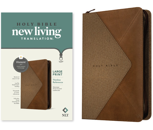 NLT Large Print Thinline Reference Zipper Bible, Filament Enabled (LeatherLike, Messenger Stone & Camel , Red Letter) by New Living Translation, Tyndale, 9781496466242