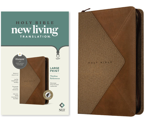 NLT Large Print Thinline Reference Zipper Bible, Filament Enabled (LeatherLike, Messenger Stone & Camel , Indexed, Red Letter) by New Living Translation, Tyndale, 9781496466273