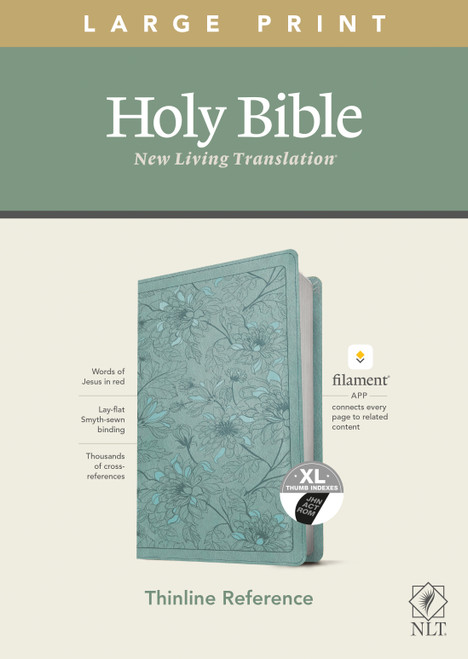 NLT Large Print Thinline Reference Bible, Filament Enabled (LeatherLike, Floral Leaf Teal, Indexed, Red Letter) by New Living Translation, Tyndale, 9781496445353
