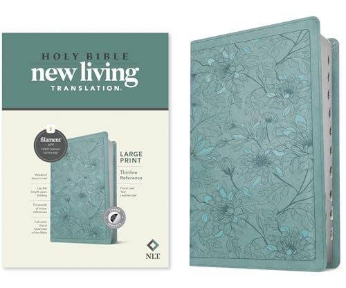 NLT Large Print Thinline Reference Bible, Filament Enabled (LeatherLike, Floral Leaf Teal, Indexed, Red Letter) by New Living Translation, Tyndale, 9781496445353