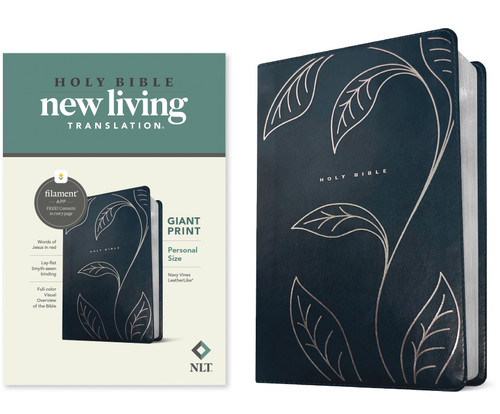 NLT Personal Size Giant Print Bible, Filament Enabled (LeatherLike, Navy Vines, Red Letter) by New Living Translation, Tyndale, 9798400503016