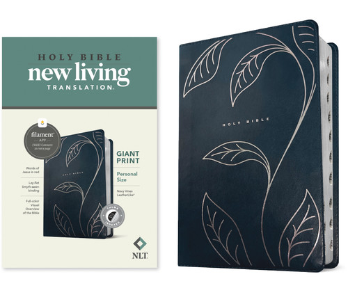NLT Personal Size Giant Print Bible, Filament Enabled (LeatherLike, Navy Vines, Indexed, Red Letter) by New Living Translation, Tyndale, 9798400503023