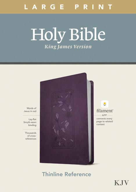 KJV Large Print Thinline Reference Bible, Filament Enabled (LeatherLike, Floral Frame Purple, Red Letter) by Tyndale, 9781496447180