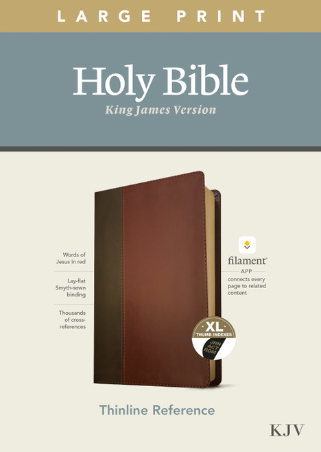 KJV Large Print Thinline Reference Bible, Filament Enabled (LeatherLike, Brown/Mahogany, Indexed, Red Letter) by Tyndale, 9781496447203