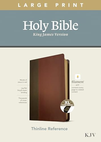 KJV Large Print Thinline Reference Bible, Filament Enabled (LeatherLike, Brown/Mahogany, Indexed, Red Letter) by Tyndale, 9781496447203
