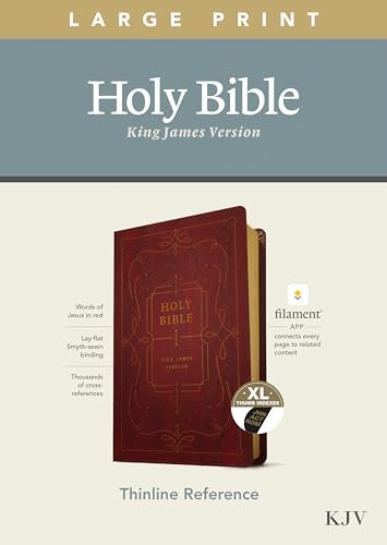 KJV Large Print Thinline Reference Bible, Filament Enabled (LeatherLike, Ornate Burgundy, Indexed, Red Letter) by Tyndale, 9781496447210
