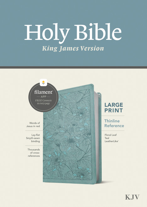 KJV Large Print Thinline Reference Bible, Filament Enabled (LeatherLike, Floral Leaf Teal, Red Letter) by Tyndale, 9781496460851