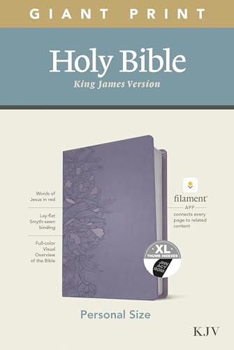 KJV Personal Size Giant Print Bible, Filament Enabled (LeatherLike, Peony Lavender, Indexed, Red Letter) by Tyndale, 9781496447715